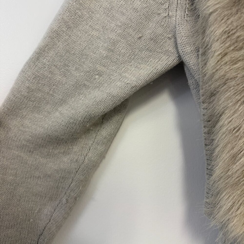 Banana Republic Gray Wool Cardigan Sweater Tie Waist & Removable Faux Fur Collar - Picture 7 of 8